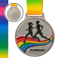 Медаль спортивная с лентой цветная Zelart Бег C-0337 цвет серебряный js