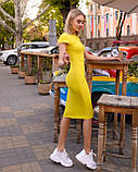 Літня сукня в обтяжку жовта трикотажна жіноча сукня футляр з коротким рукавом облягаюча сукня до коліна 40 44 48 50 розмір, фото 3