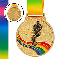 Медаль спортивная с лентой цветная Zelart Большой теннис C-0338 цвет золотой mn