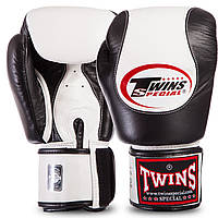 Перчатки боксерские кожаные TWINS BGVL9 размер 14 унции цвет черный-белый mn