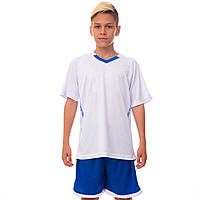 Форма футбольная подростковая Zelart Grapple CO-7055B размер 24, рост 120 цвет белый-синий mn