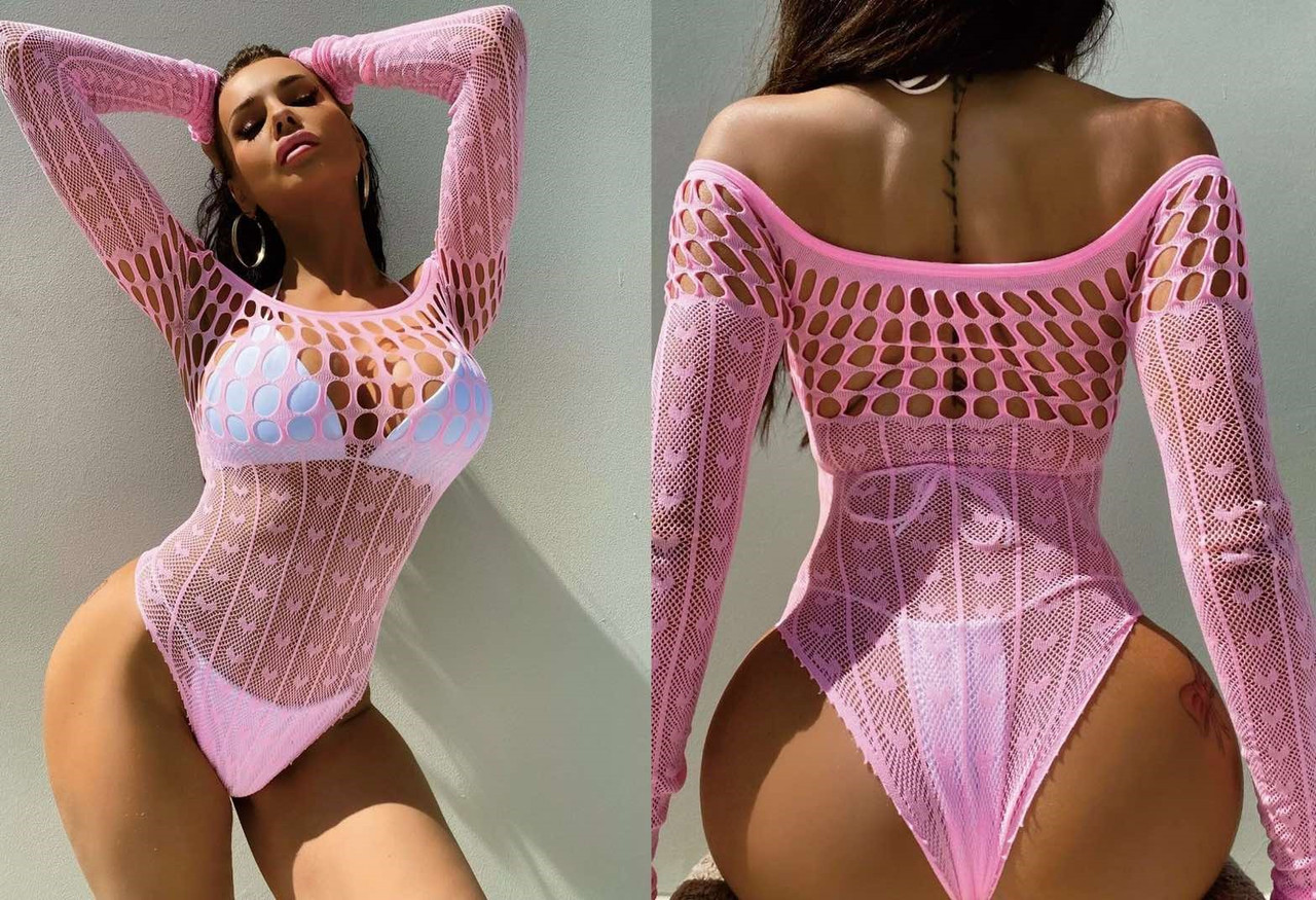 Боді сітка довгий рукав рожевий ТМ Karolina, фото 1