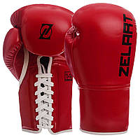 Перчатки боксерские на шнуровке Zelart BO-1348 размер 12 унции цвет красный js