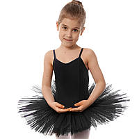 Купальник спортивний для танців зі спідницею-пачкою дитячий Zelart CO-9027 розмір xl, зріст 155-165 колір чорний js