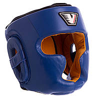 Шлем боксерский с полной защитой кожаный VELO VL-8193 размер XL цвет синий mn