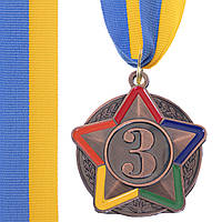 Медаль спортивная с лентой цветная STAR C-3177 цвет бронзовый js
