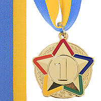 Медаль спортивная с лентой цветная STAR C-3177 цвет золотой js