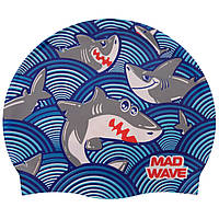 Шапочка для плавания детская MadWave Junior SHARKY M057911 цвет голубой mn