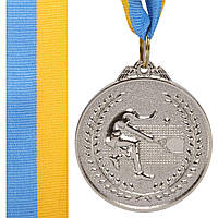 Медаль спортивная с лентой Zelart Большой Теннис C-8759 цвет серебряный js