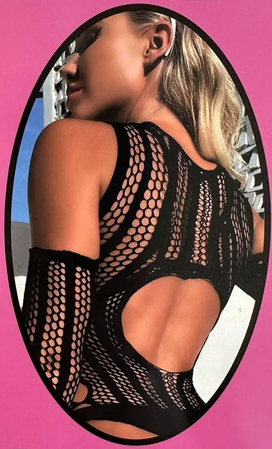 Боді сітка з рукавами cзаду стрінги чорний ТМ Karolina, фото 1