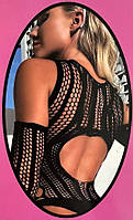 Боді сітка з рукавами cзаду стрінги чорний ТМ Karolina