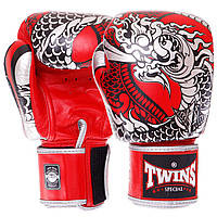 Перчатки боксерские кожаные TWINS NAGAS FBGVL3-52 размер 14 унции цвет серебряный-красный js