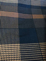 Ткань стрейч коттон клеточка коричневая на синем фоне