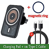 Автомобільний зарядний пристрій VIKEFON для телефону / тримач в авто з магнітною зарядкою 15W+ кабель і магніт