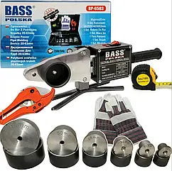 Паяльник для пластикових труб 1500W з насадками 20-63 мм у кейсі з трубними ножицями Bass Polska 6503