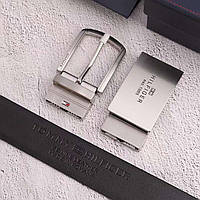 Двухсторонний кожаный ремень Tommy Hilfiger с двумя пряжками AM0AM12167 Черный