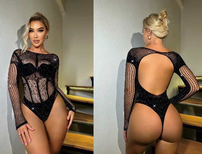 Боді зі стразами сзаду стрінги та відкрита спина ТМ Karolina чорний, фото 1