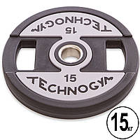 Блины (диски) полиуретановые TECHNOGYM TG-1837-15 51мм 15кг черный js