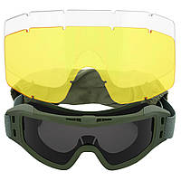 Очки защитные маска со сменными линзами и чехлом SPOSUNE JY-023-3 оправа-оливковая цвет линз серый js