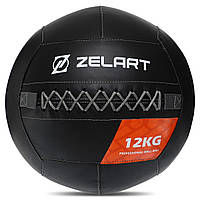 М'яч волбол для кросфіту та фітнесу Zelart WALL BALL TA-7822-12 вага-12кг чорний js