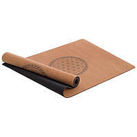 Коврик для йоги пробковый каучуковый с принтом Record FI-7156-8 183x61мx0.4cм коричневый mn