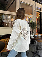 Джинсовая куртка-рубашка с вышивкой и накладными карманами на кнопках L