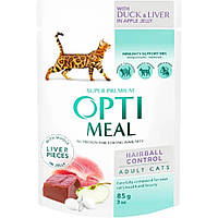 Optimeal (Оптимил) пауч для кошек выведение шерсти утка печень 85гр*12шт.