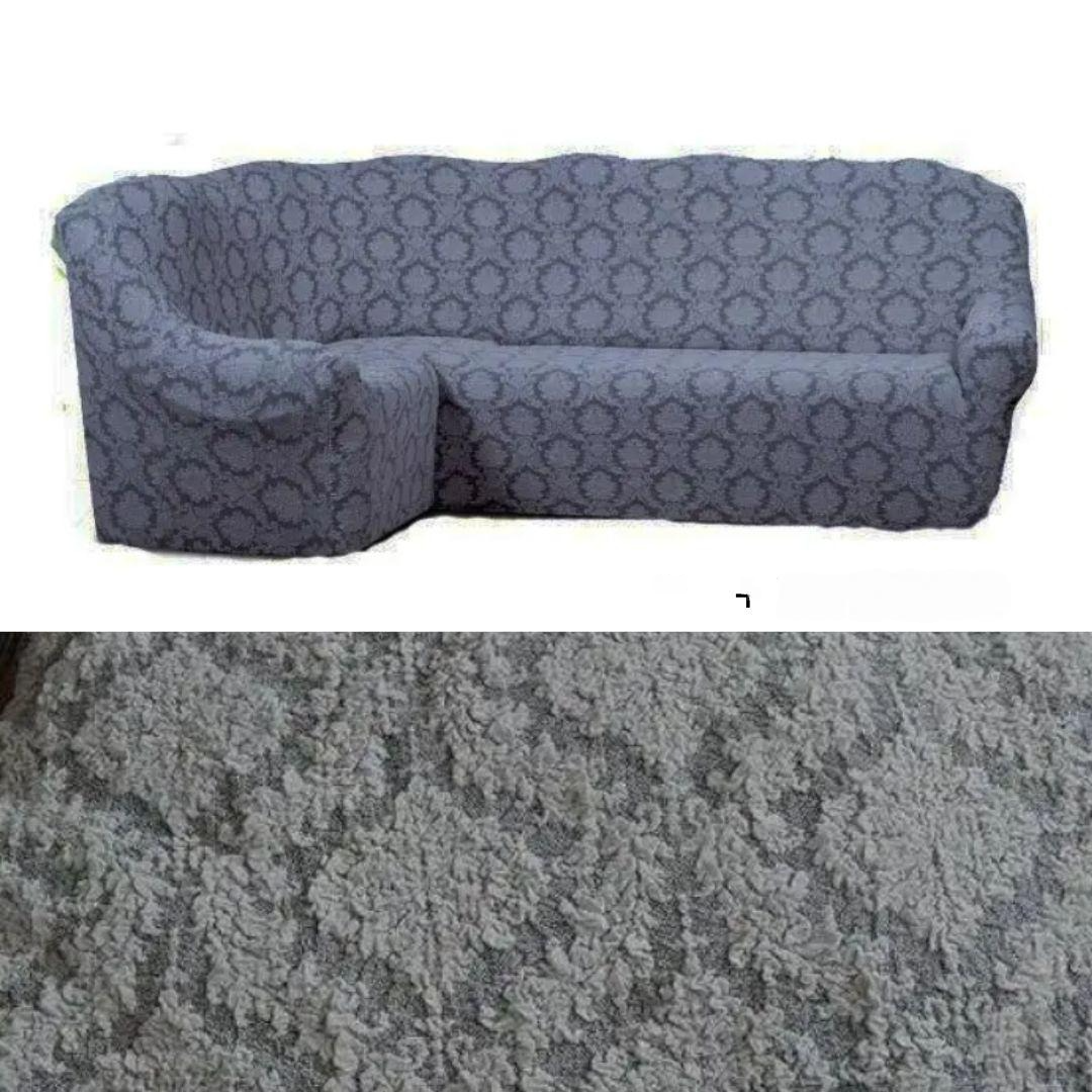 Чохол на кутовий диван крісло натяжна, накидка на кутовий диван та крісло жакард без оборки Сірий, фото 1