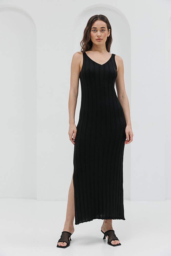 Довге в`язане плаття чорне з розрізом збоку (S), фото 1