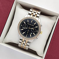 Жіночий наручний годинник Michael Kors (майкл корс) комбінований срібло-золото, камінчики - код 2416b
