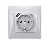 Розетка одинарна із заземленням з USB+USB-C срібний шовк VIDEX BINERA, фото 2