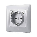 Розетка одинарна із заземленням з USB+USB-C срібний шовк VIDEX BINERA, фото 3