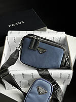 Prada Brique Re-Nylon and Saffiano leather bag Blue manbag KI77066