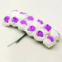Двухцветные розочки из фоамирана (12шт) цвет- Фиолетовый с белым