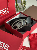 Diesel Slim Glittery Belt With Oval D Buckle Silver KI66134