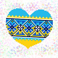 K-140 Сердце в голубой вышеванке (10х15 см). Confetti. Водорастворимый флизелин с рисунком
