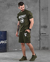 Костюм шорты и футболка Army олива, шорты армейские зсу хаки, военная влагоотводящая футболка олива eh278