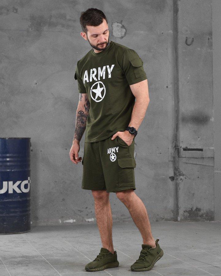 Костюм шорти та футболка Army олива, шорти армійські зсу хакі, військова вологовідвідна футболка олива ip224