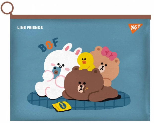 Папка-конверт з бігунком В6 "Yes" Line Friends. Cony пластик, 492095, шт
