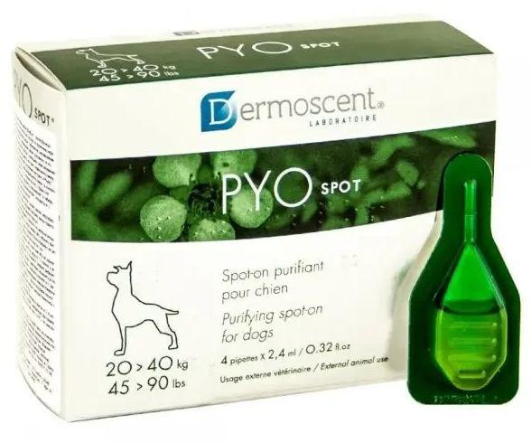 Dermoscent PYOspot or Dogs дерматологічні антибактеріальні краплі на холку для собак 20 - 40 кг, 4 піпетки, фото 1