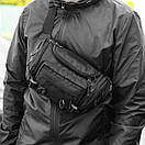 Нагрудна сумка бананка тактична чоловіча Armor поясна з тканини чорна на 6 відділень, фото 3