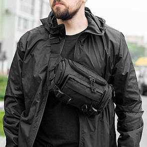 Нагрудна сумка бананка тактична чоловіча Armor поясна з тканини чорна на 6 відділень