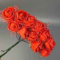 Фоамирановые розочки с Фатином (12шт) цвет- Красный
