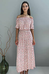 Сукня міді жіноча літня бавовняна молочниа з принтом 3530-01