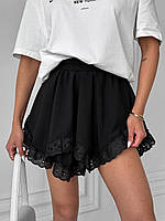 Женская красивая трендовая легкая летняя шелковая короткая юбка с кружевом (белый, черный)