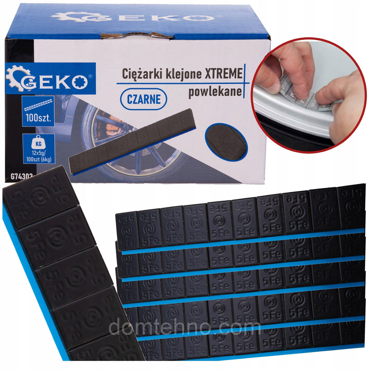 Груз для балансування XTREME з чорним покриттям 12х5г – набір з 100 полосок (6кг) Geko G74302