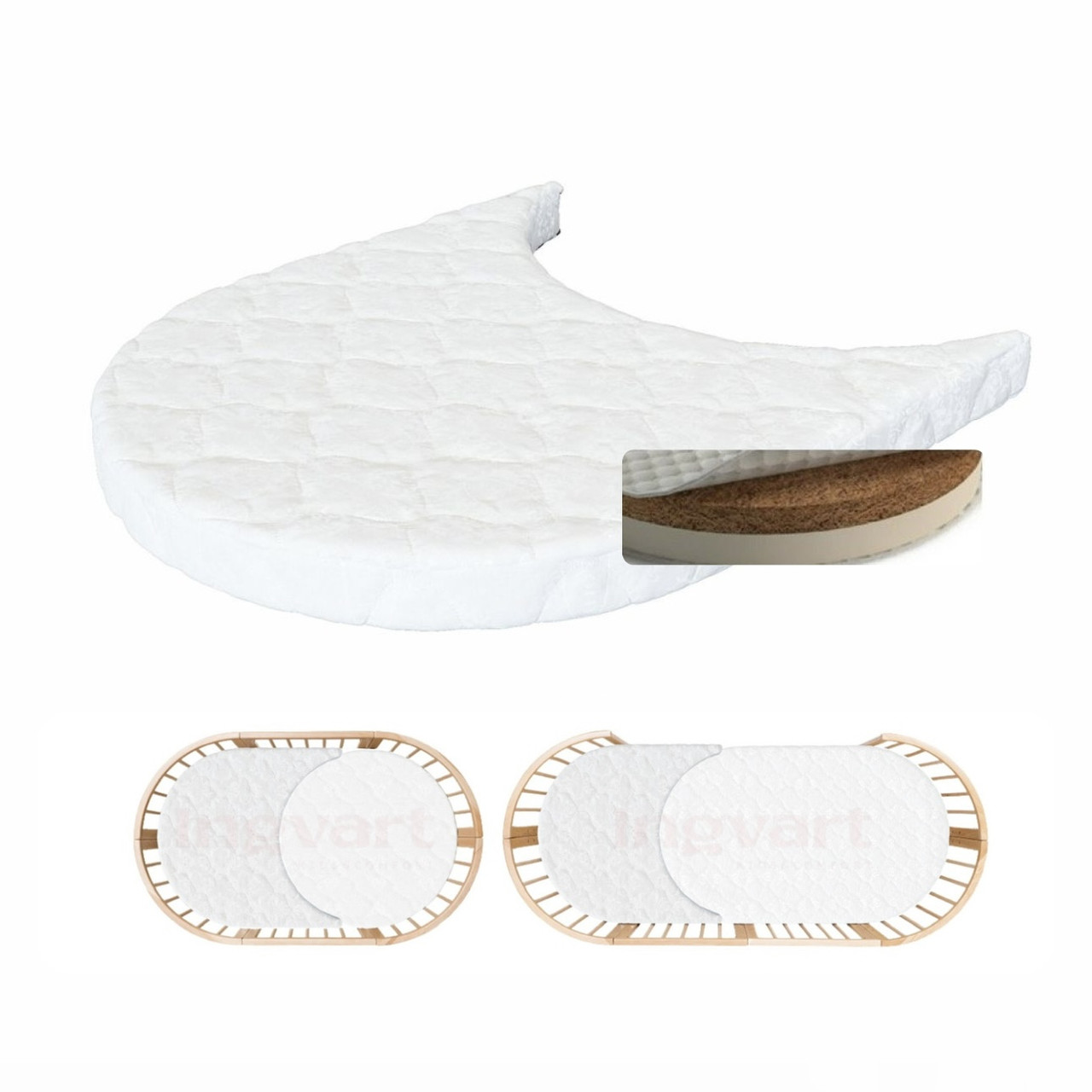 Півмісяць матрац 60 см в ліжечко Smart Bed Oval IngVart, кокос - латекс