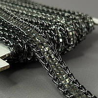Стразовая термо-тесьма на силиконе, 15 мм - стразы кристалл с темной цепью
