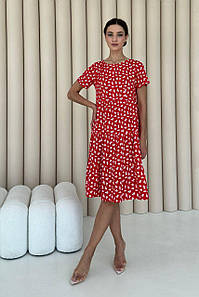 Сукня жіноча літня по коліно штапельна червона з принтом 3524-01