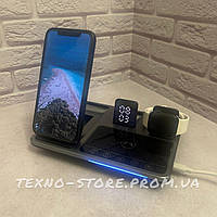 Бездротовий зарядний пристрій 4 в 1 AVTOMATIC 30 Вт з сенсорним управлінням для Iphone, Apple Watch, Airpods Темно-серый